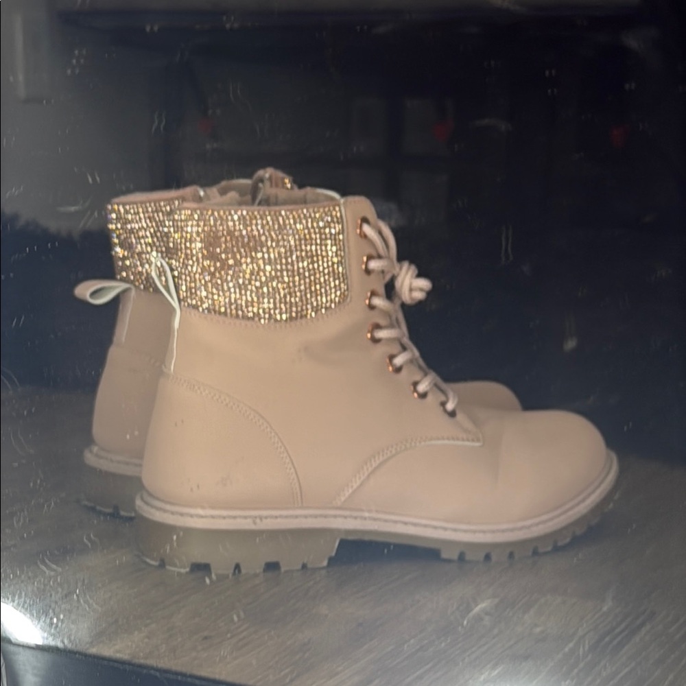 Charlotte Russe Cream Gold Combat Boots